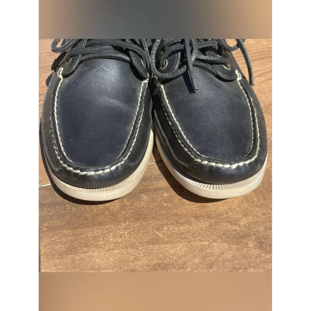 Polo by Ralph Lauren SOREN Black Leather Boat Shoes with Yellow Insoles. 11D
